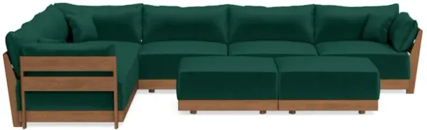 Modular Bondi Espresso 6-Seater Corner Sectional + Bench Ottoman in Evergreen | Memory Foam Blend