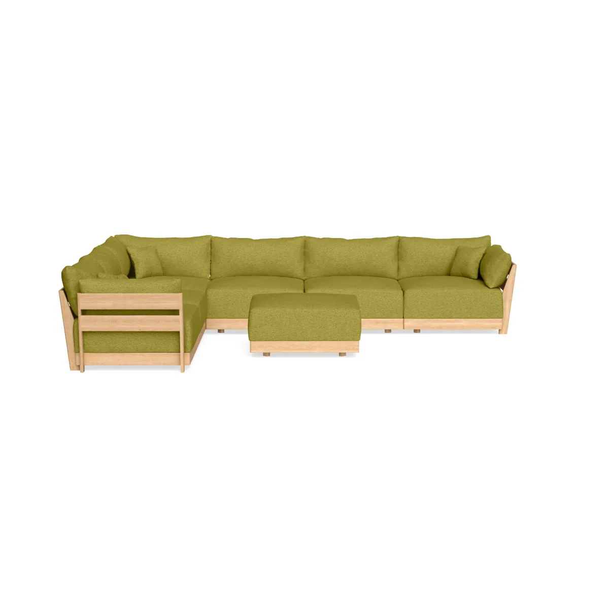 Modular Bondi Latte 6-Seater Corner Sectional + Ottoman in Avocado | Memory Foam Blend