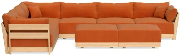 Modular Bondi Latte 6-Seater Corner Sectional + Bench Ottoman in Terracotta | Memory Foam Blend