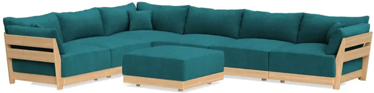 Modular Bondi Latte 6-Seater Corner Sectional + Ottoman in Ocean | Memory Foam Blend