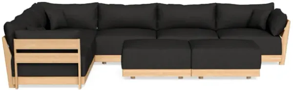 Modular Bondi Latte 6-Seater Corner Sectional + Bench Ottoman in Peppercorn | Memory Foam Blend