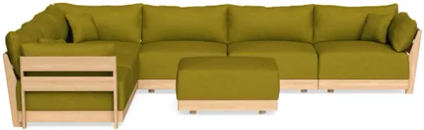Modular Bondi Latte 6-Seater Corner Sectional + Ottoman in Olive Green | Memory Foam Blend