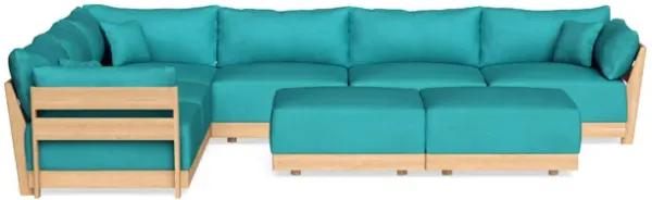 Modular Bondi Latte 6-Seater Corner Sectional + Bench Ottoman in Pool | Memory Foam Blend