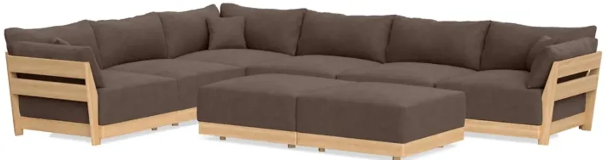 Modular Bondi Latte 6-Seater Corner Sectional + Bench Ottoman in Chocolate | Memory Foam Blend