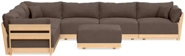 Modular Bondi Latte 6-Seater Corner Sectional + Ottoman in Chocolate | Memory Foam Blend