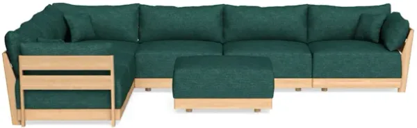 Modular Bondi Latte 6-Seater Corner Sectional + Ottoman in Forest Green | Memory Foam Blend