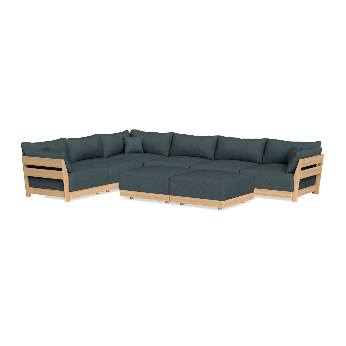 Modular Bondi Latte 6-Seater Corner Sectional + Bench Ottoman in Ocean Gray | Memory Foam Blend