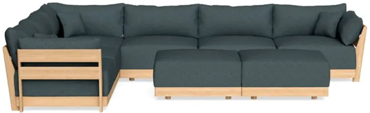 Modular Bondi Latte 6-Seater Corner Sectional + Bench Ottoman in Ocean Gray | Memory Foam Blend