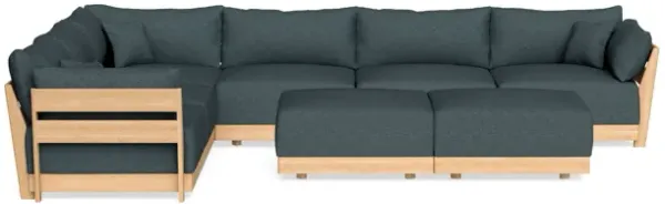 Modular Bondi Latte 6-Seater Corner Sectional + Bench Ottoman in Ocean Gray | Memory Foam Blend