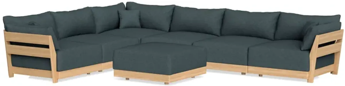 Modular Bondi Latte 6-Seater Corner Sectional + Ottoman in Ocean Gray | Memory Foam Blend