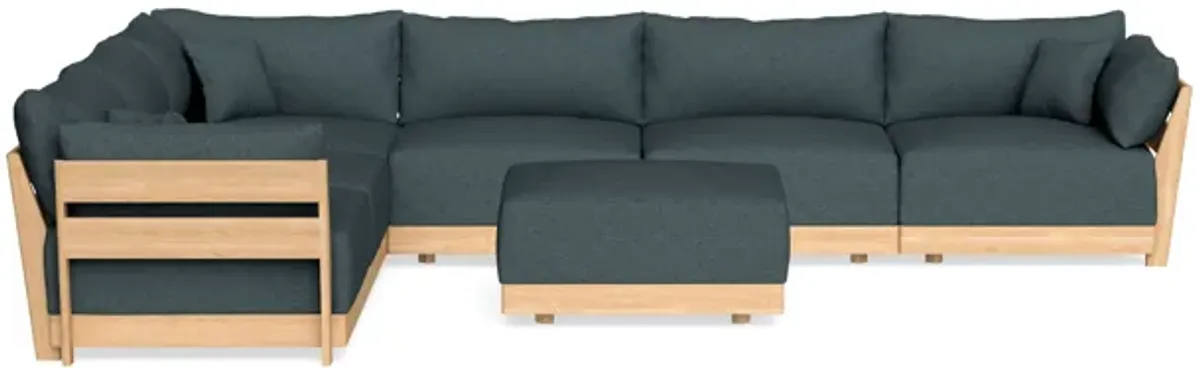 Modular Bondi Latte 6-Seater Corner Sectional + Ottoman in Ocean Gray | Memory Foam Blend