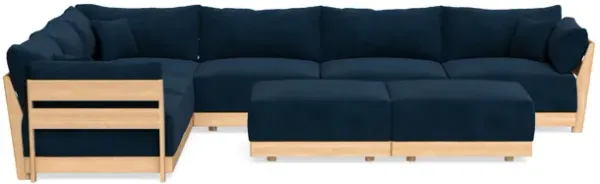 Modular Bondi Latte 6-Seater Corner Sectional + Bench Ottoman in Royal Blue | Memory Foam Blend