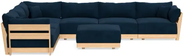 Modular Bondi Latte 6-Seater Corner Sectional + Ottoman in Royal Blue | Memory Foam Blend