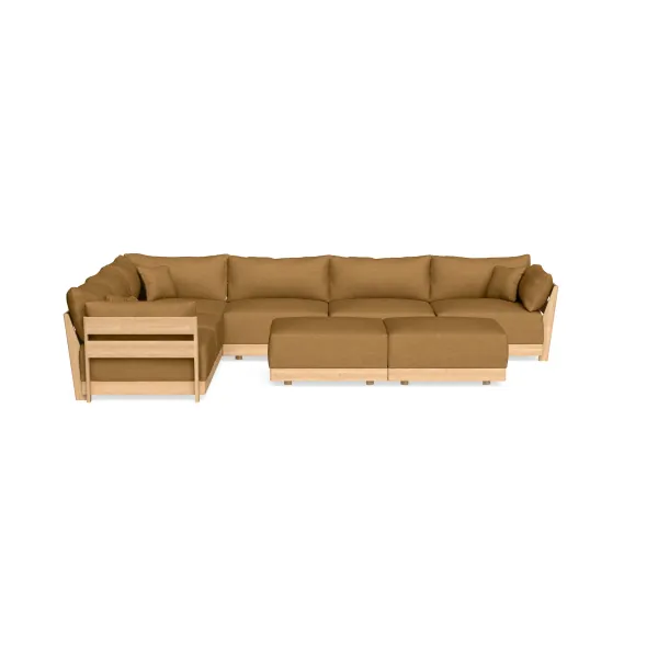Modular Bondi Latte 6-Seater Corner Sectional + Bench Ottoman in Dijon | Memory Foam Blend