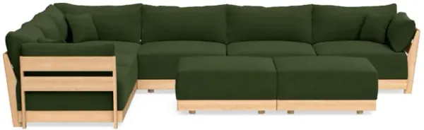 Modular Bondi Latte 6-Seater Corner Sectional + Bench Ottoman in Tuscan Green | Memory Foam Blend