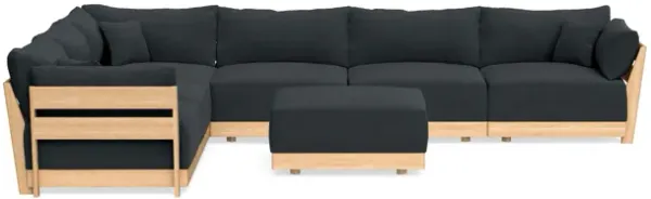 Modular Bondi Latte 6-Seater Corner Sectional + Ottoman in Obsidian | Memory Foam Blend