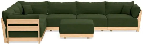 Modular Bondi Latte 6-Seater Corner Sectional + Ottoman in Tuscan Green | Memory Foam Blend