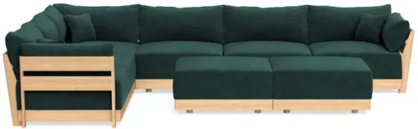 Modular Bondi Latte 6-Seater Corner Sectional + Bench Ottoman in Harbor Blue | Memory Foam Blend