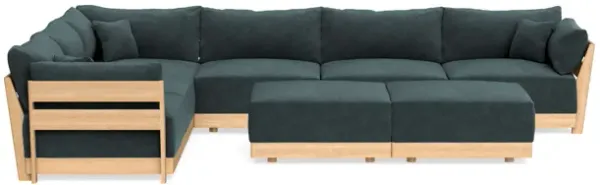 Modular Bondi Latte 6-Seater Corner Sectional + Bench Ottoman in Nightfall | Memory Foam Blend