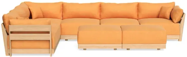 Modular Bondi Latte 6-Seater Corner Sectional + Bench Ottoman in Tangerine | Memory Foam Blend