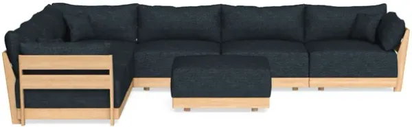 Modular Bondi Latte 6-Seater Corner Sectional + Ottoman in Baltic Blue | Memory Foam Blend