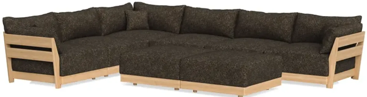 Modular Bondi Latte 6-Seater Corner Sectional + Bench Ottoman in Phantom | Memory Foam Blend