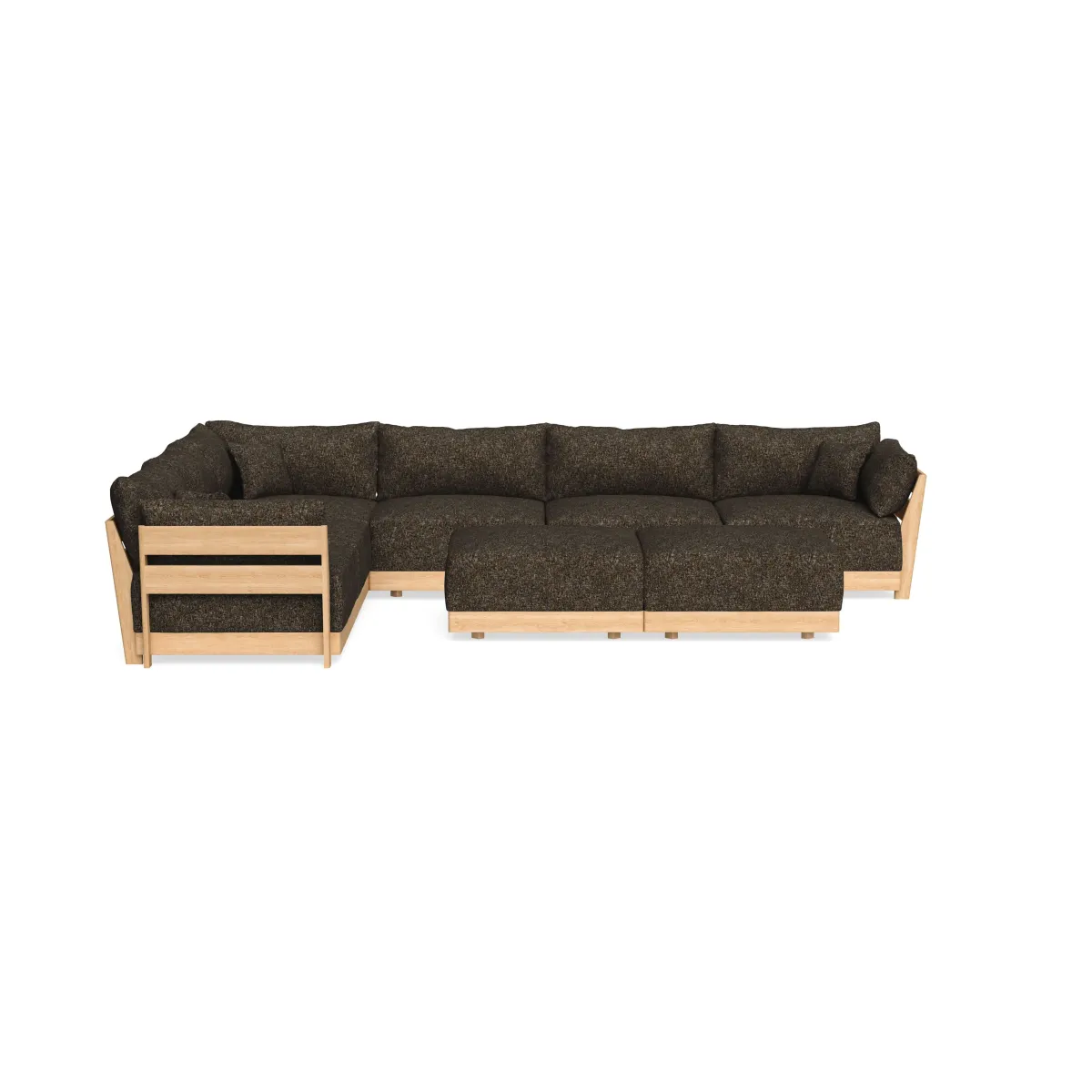 Modular Bondi Latte 6-Seater Corner Sectional + Bench Ottoman in Phantom | Memory Foam Blend