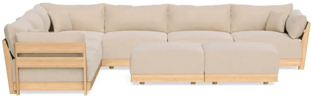 Modular Bondi Latte 6-Seater Corner Sectional + Bench Ottoman in Vanilla | Memory Foam Blend