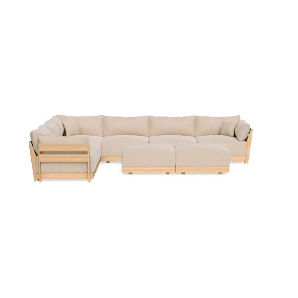 Modular Bondi Latte 6-Seater Corner Sectional + Bench Ottoman in Vanilla | Memory Foam Blend