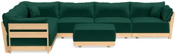 Modular Bondi Latte 6-Seater Corner Sectional + Ottoman in Evergreen | Memory Foam Blend