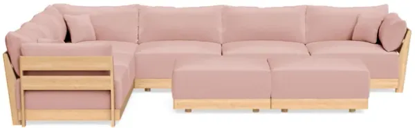 Modular Bondi Latte 6-Seater Corner Sectional + Bench Ottoman in Powder Pink | Memory Foam Blend