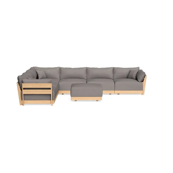 Modular Bondi Latte 6-Seater Corner Sectional + Ottoman in Cement | Memory Foam Blend