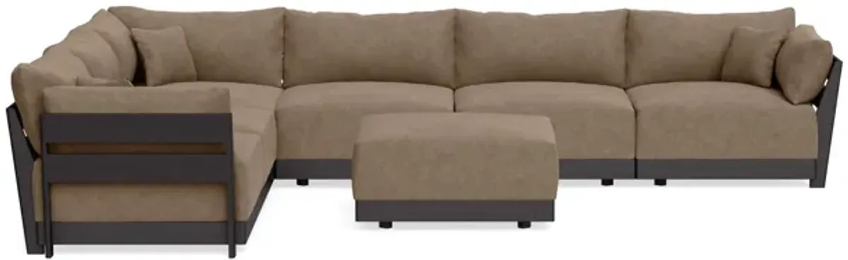 Modular Bondi Black 6-Seater Corner Sectional + Ottoman in Coffee | Classic Blend
