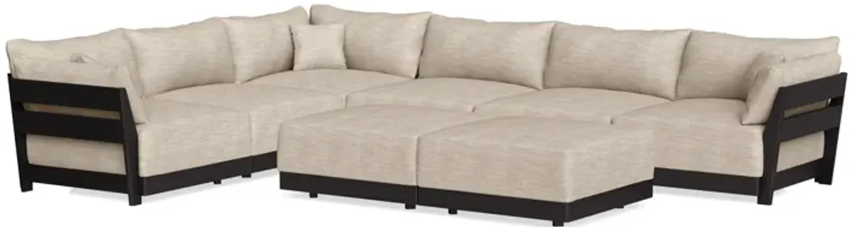 Modular Bondi Black 6-Seater Corner Sectional + Bench Ottoman in Wheat | Classic Blend