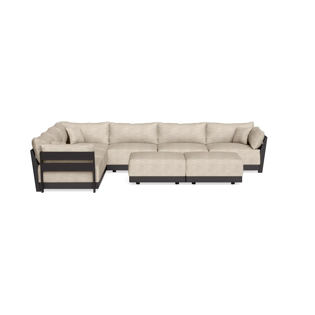 Modular Bondi Black 6-Seater Corner Sectional + Bench Ottoman in Wheat | Classic Blend