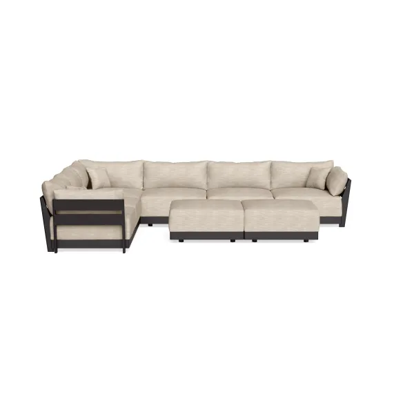 Modular Bondi Black 6-Seater Corner Sectional + Bench Ottoman in Wheat | Classic Blend