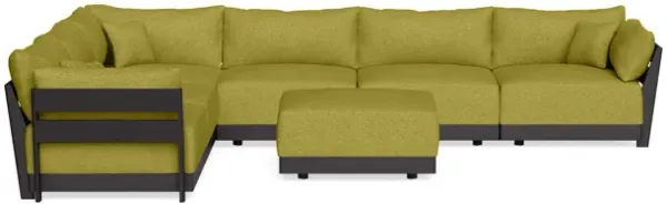 Modular Bondi Black 6-Seater Corner Sectional + Ottoman in Avocado | Classic Blend