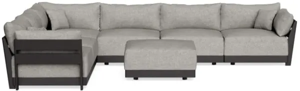 Modular Bondi Black 6-Seater Corner Sectional + Ottoman in Fog | Classic Blend