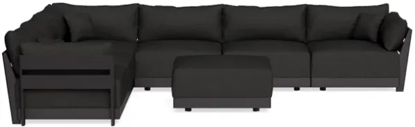 Modular Bondi Black 6-Seater Corner Sectional + Ottoman in Peppercorn | Classic Blend