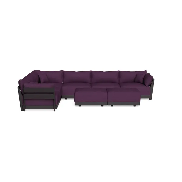 Modular Bondi Black 6-Seater Corner Sectional + Bench Ottoman in Aubergine | Classic Blend