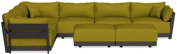 Modular Bondi Black 6-Seater Corner Sectional + Bench Ottoman in Olive Green | Classic Blend