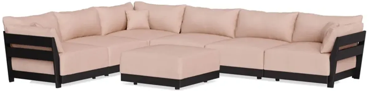 Modular Bondi Black 6-Seater Corner Sectional + Ottoman in Rose Quartz | Classic Blend