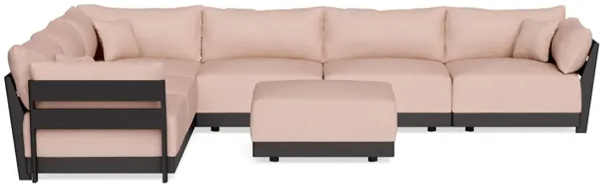 Modular Bondi Black 6-Seater Corner Sectional + Ottoman in Rose Quartz | Classic Blend