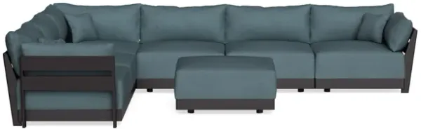 Modular Bondi Black 6-Seater Corner Sectional + Ottoman in Slate Blue | Classic Blend