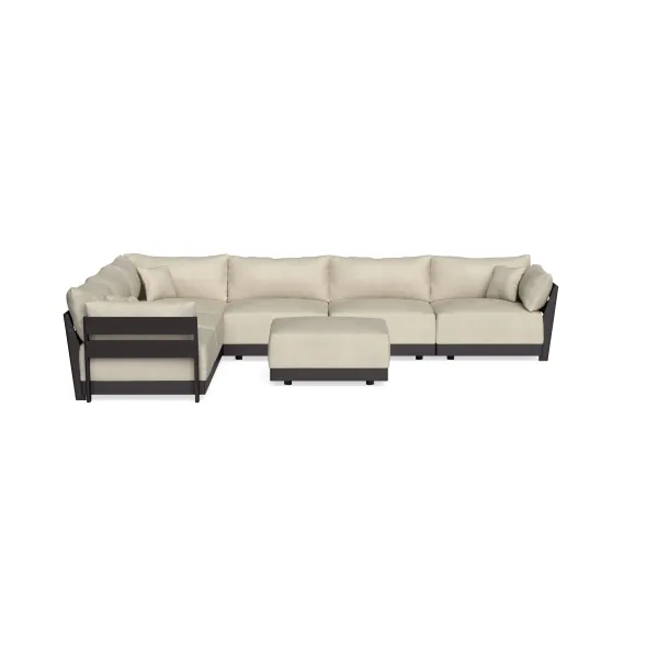 Modular Bondi Black 6-Seater Corner Sectional + Ottoman in Almond | Classic Blend