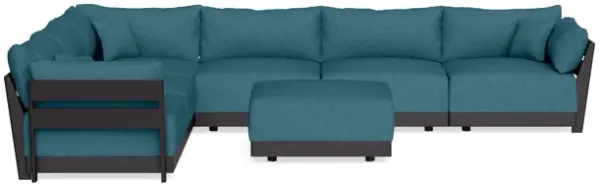 Modular Bondi Black 6-Seater Corner Sectional + Ottoman in Aegean Blue | Classic Blend