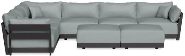 Modular Bondi Black 6-Seater Corner Sectional + Bench Ottoman in Light Steel | Classic Blend
