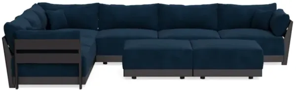 Modular Bondi Black 6-Seater Corner Sectional + Bench Ottoman in Royal Blue | Classic Blend