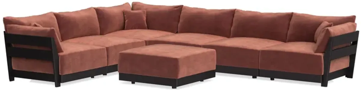 Modular Bondi Black 6-Seater Corner Sectional + Ottoman in Spice | Classic Blend