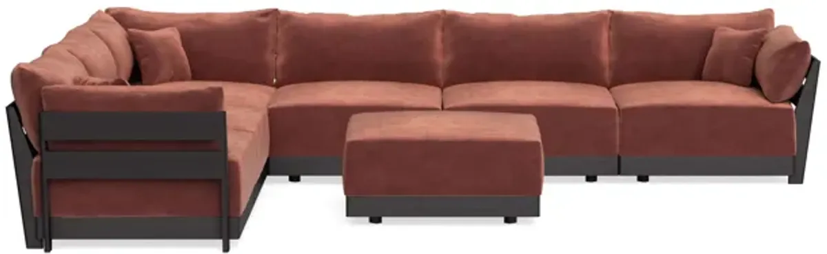 Modular Bondi Black 6-Seater Corner Sectional + Ottoman in Spice | Classic Blend